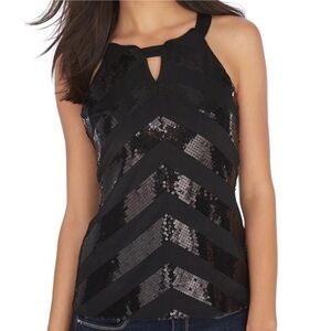 NWT WHBM  black sequin halter top